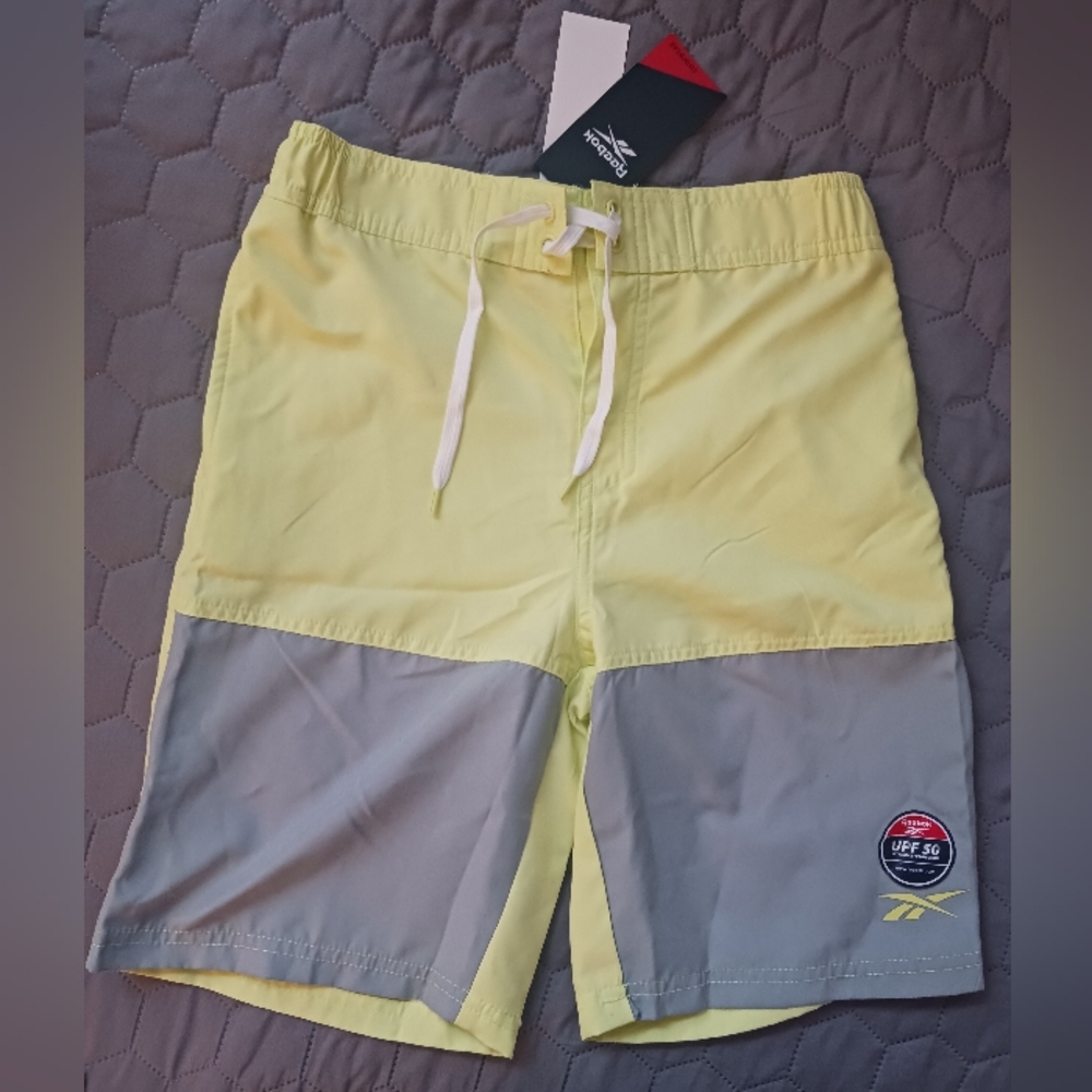 Reebok Swim Trunks Boys Medium 10/12 Colorblock UPF 50 Mesh Lining NEW